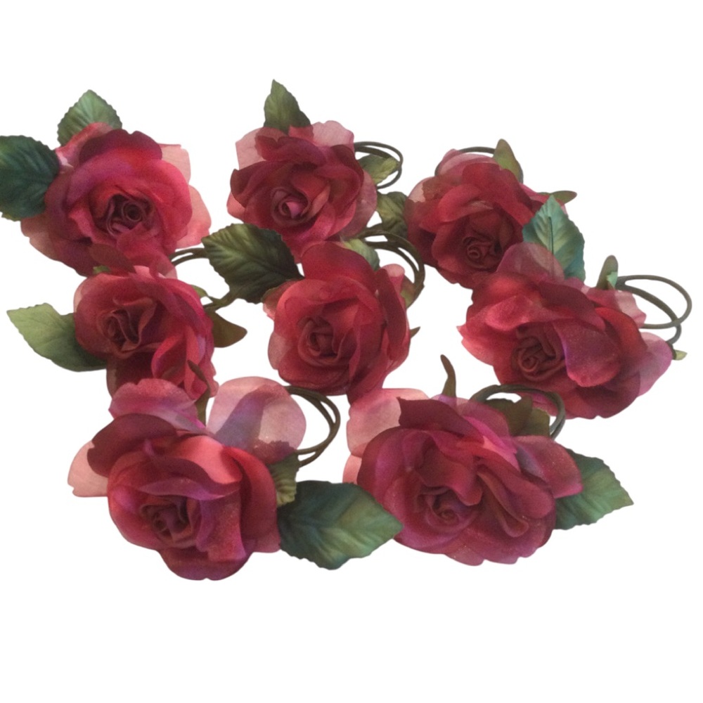 Red Rose Organza Napkin Rings Set of 8